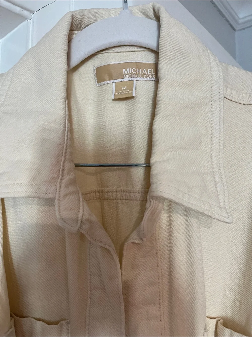 Michael Kors Sleeveless Button-Front Belted Cream Dress
